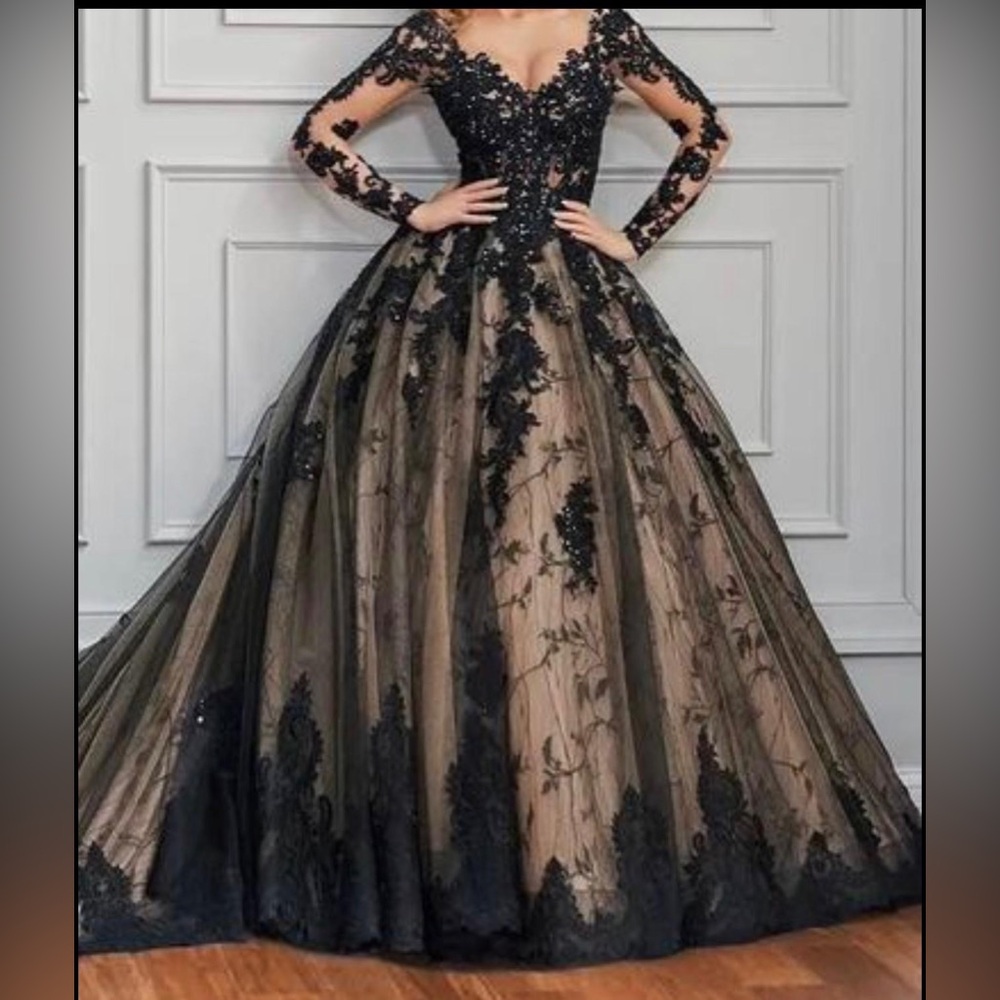 Black evening gown prom dress  maxi wedding lace
